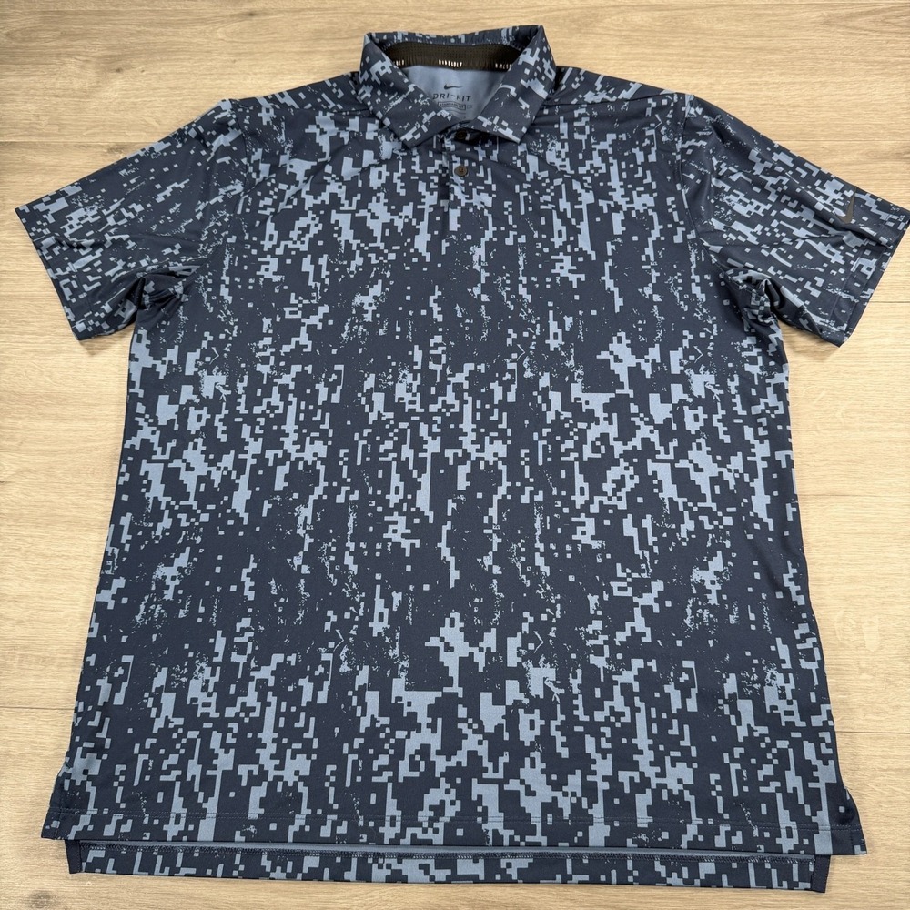 Mens Nike Golf Polo Shirt Blue Digital Camo Dri-FIT Performance CU9533-451 Large
